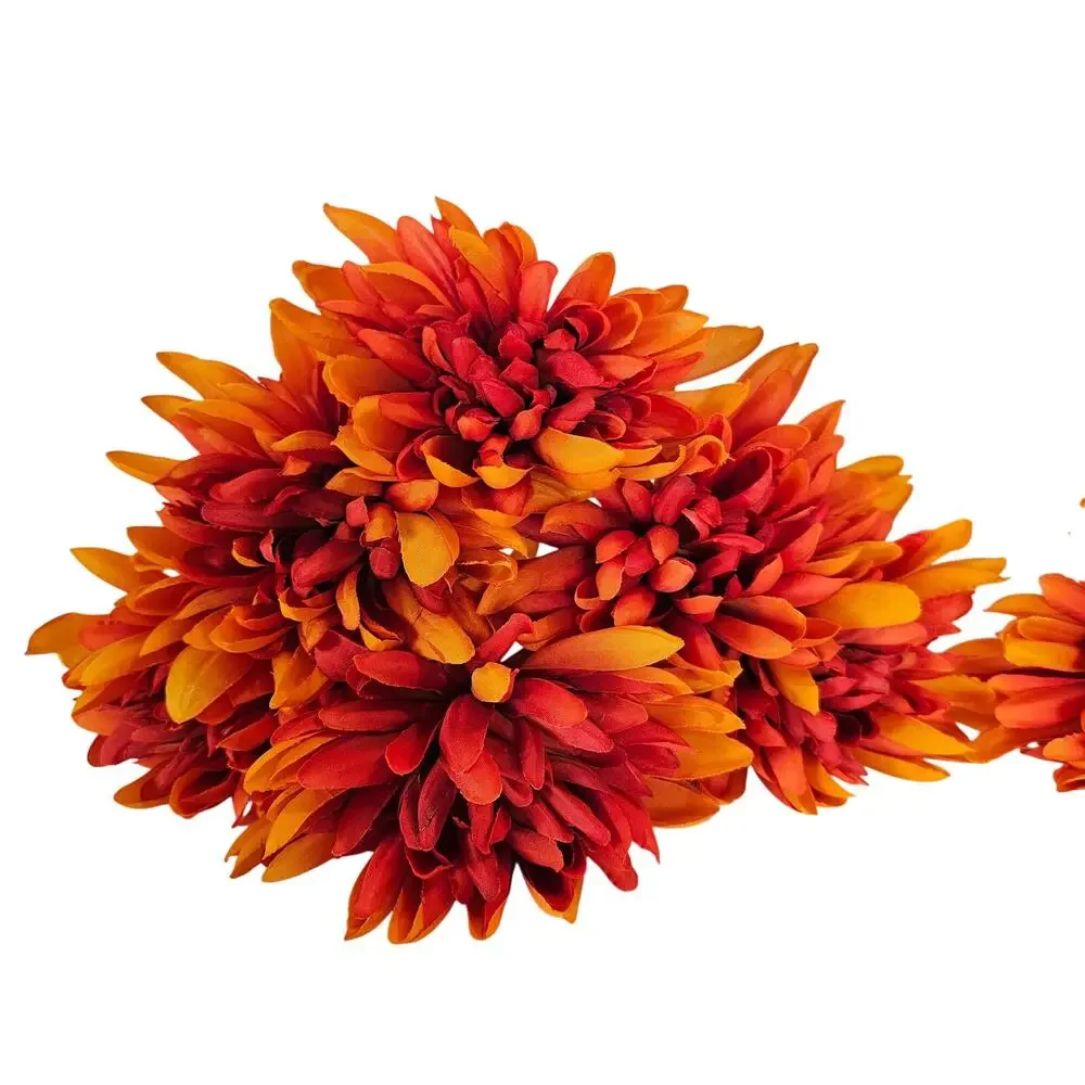 Artificial Silk Fall Mum Flowers 16 Orange Red Stems Autumn Floral Wreath Craft